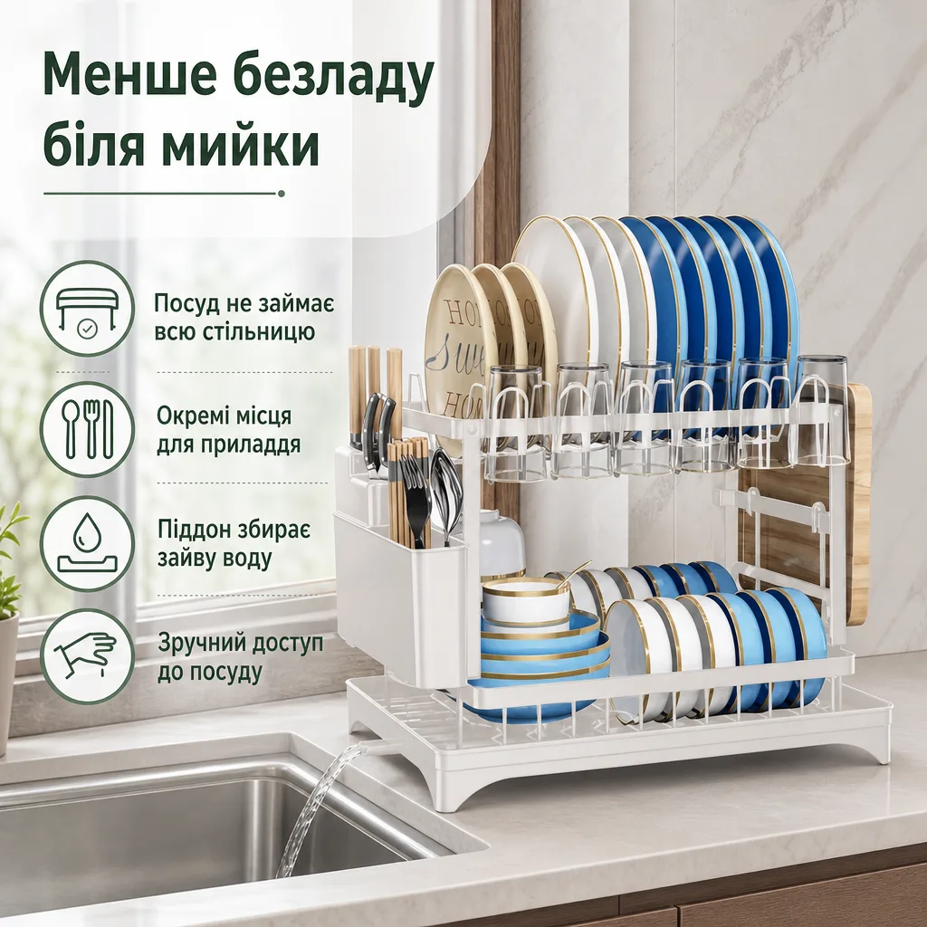 Дворівнева сушарка для посуду 6-в-1 — зображення 3