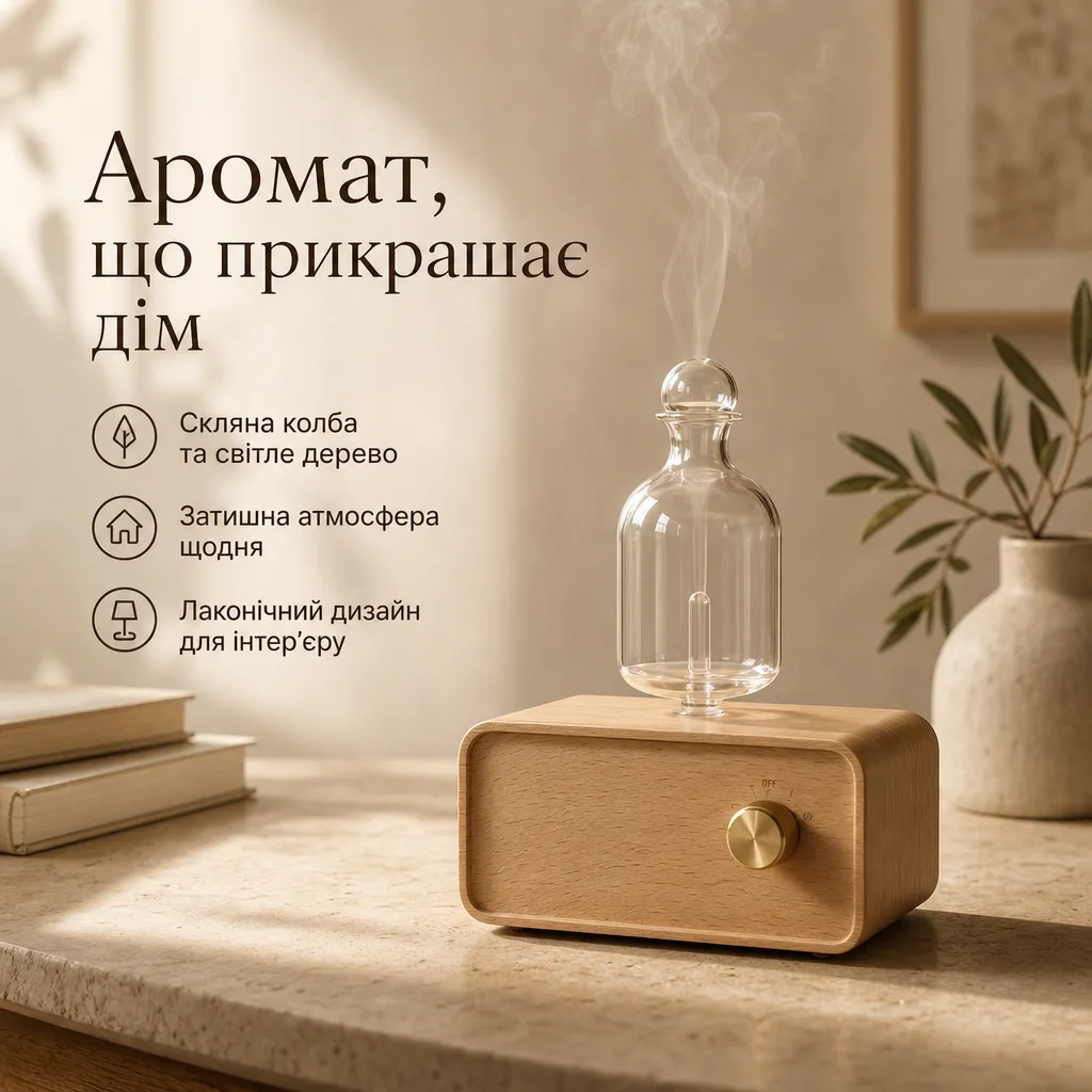 Аромадифузор із натурального дерева та скла